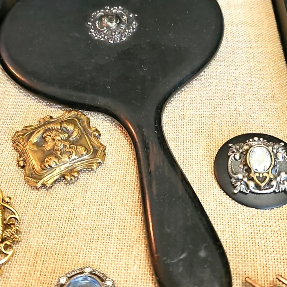 Victorian Art Nouveau Beveled Hand Mirror
